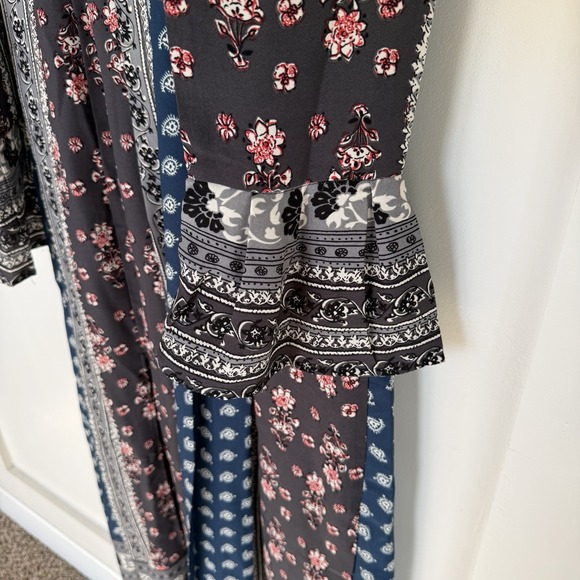 Loveriche Patchwork Maxi Dress MED Handkerchief Bell Sleeve Slit Boho Hippie - Picture 2 of 9